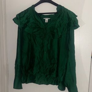 H&M Deep Green Ruffled Blouse